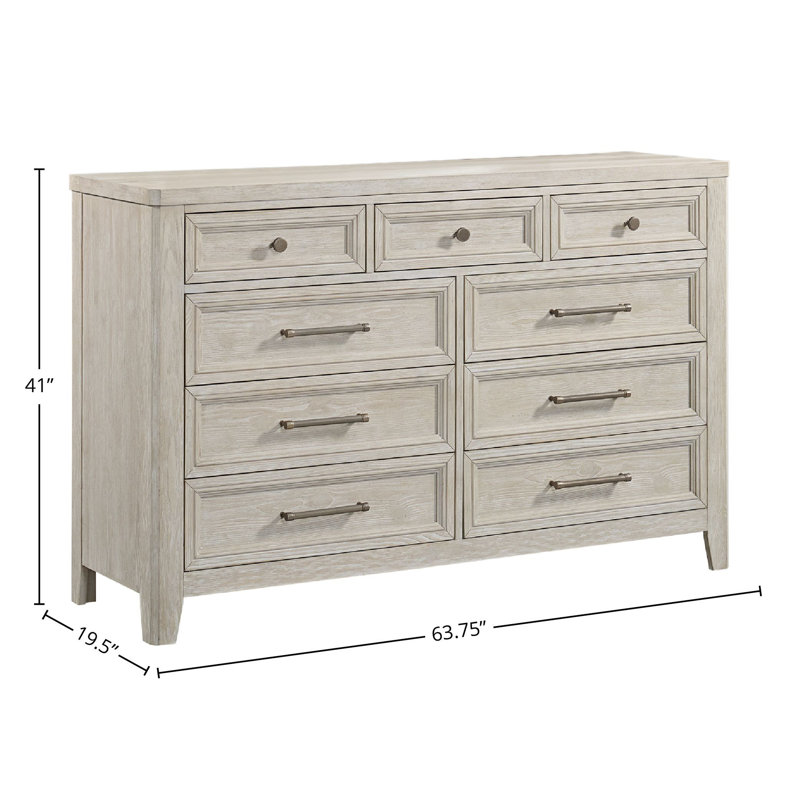 Jaemi Pine 9-Drawer Dresser, Washed Linen