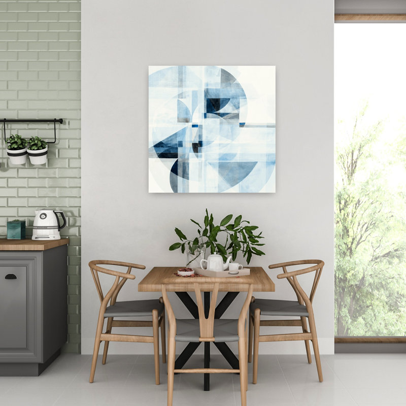 «Echo In Blue I», art mural contemporain abstrait, H 32 po x l 32 po