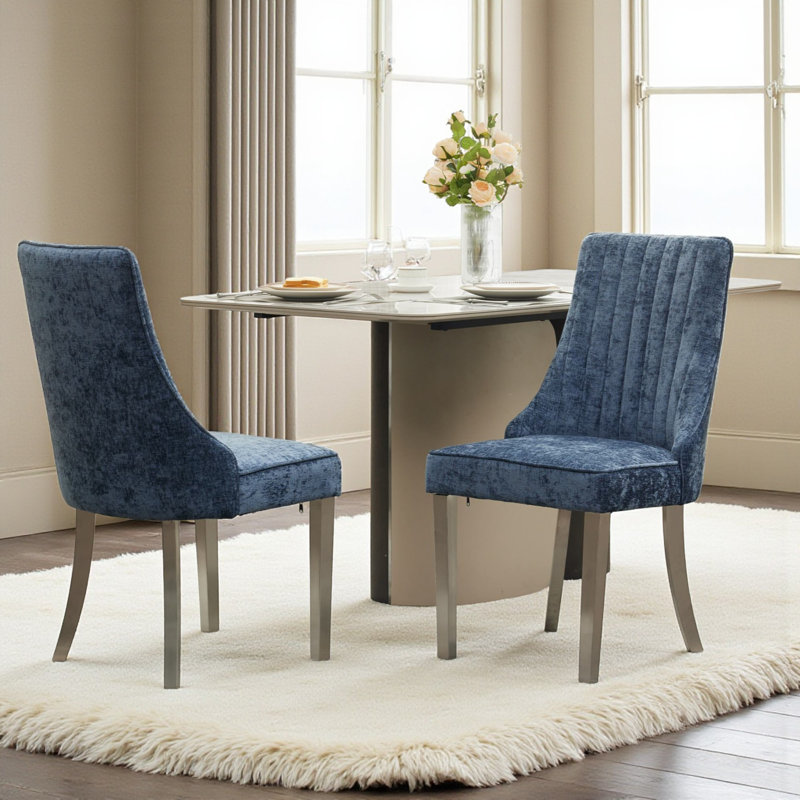 Chaises de salle à manger rembourrées en bois massif American Traditional, Bleu, Argent argent