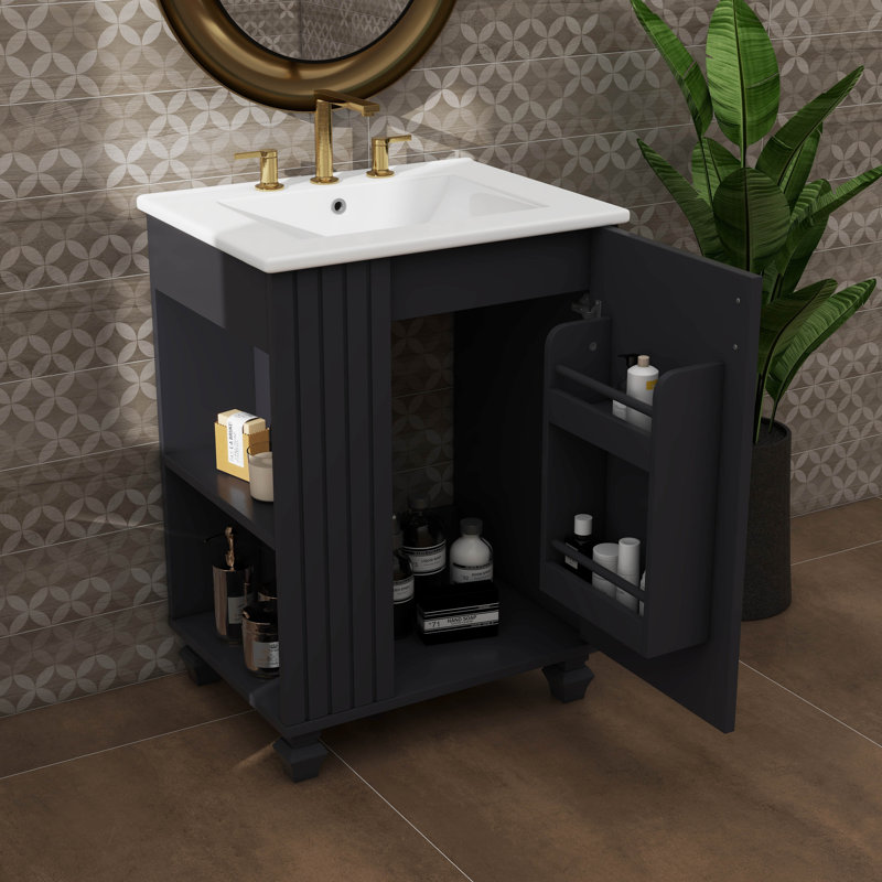 Meuble-lavabo pratique de 24 po avec lavabo - Comprend une armoire avec tablette de porte et un espace de rangement latéral ouvert
