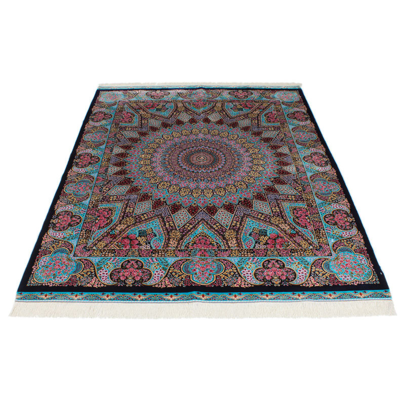 Tapis turc en soie bleu marine 5 x 7