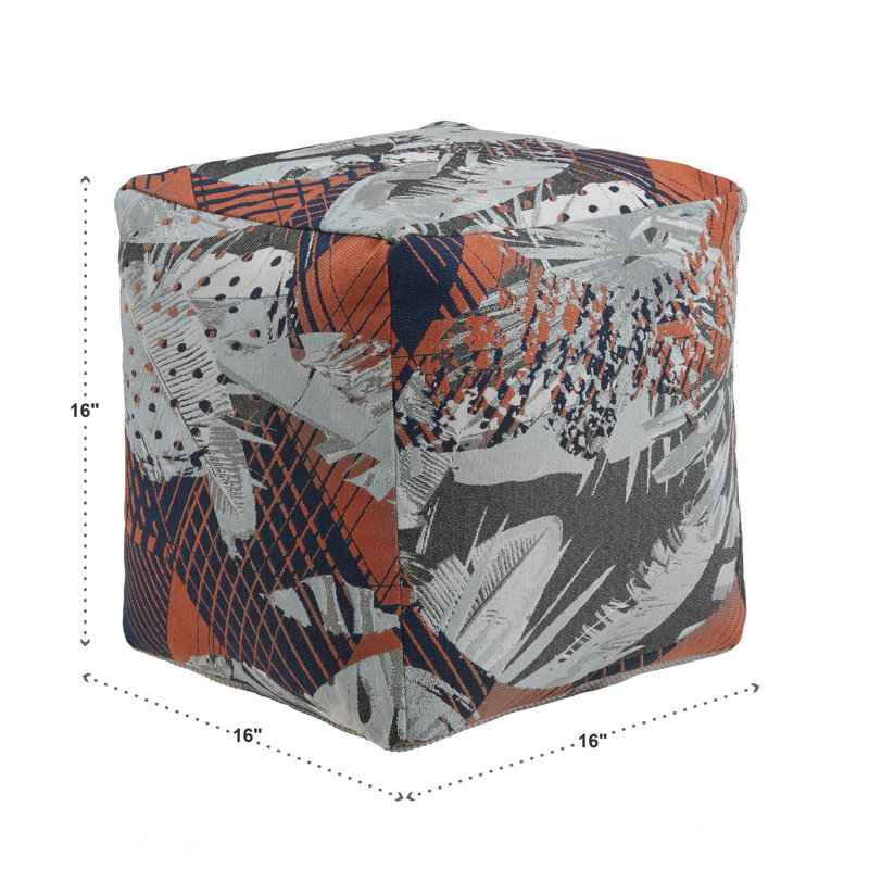 Doniphan Upholstered Square Pouf Ottoman, Orange Abstract