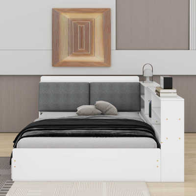 Full Size Platform Bed With Storage Headboard,Drawers And Shelves