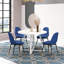 Table ronde de salle à manger 5 places - Bleue, avec piètement à tréteaux et 4 chaises, design contemporain élégant pour la salle à manger