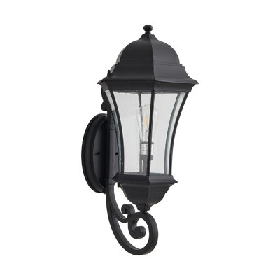 Black Outdoor Wall Lantern with Dusk to Dawn Sensor - Vintage Waterproof Exterior Light Fixture for Porch, Patio & Garage