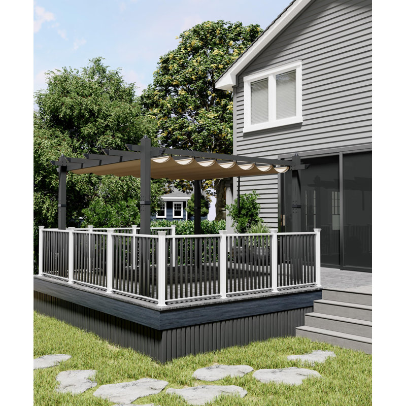 10x13FT Aluminum Pergola with Retractable Canopy, Silver, 91.34" H x 156" W 117" D