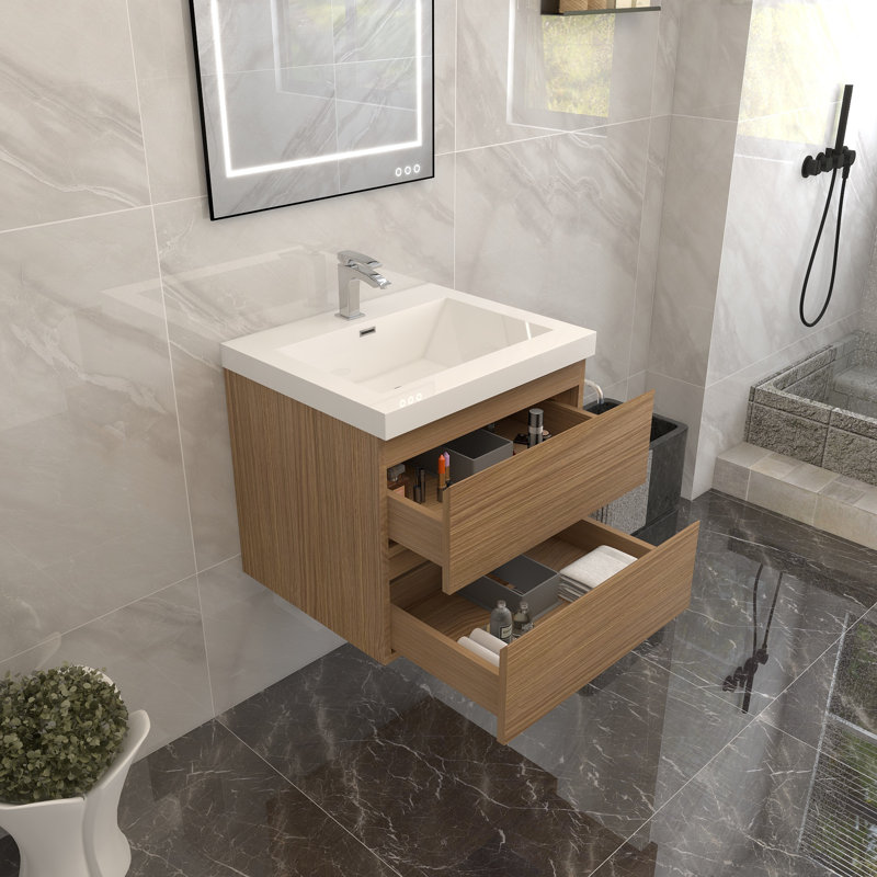 Ensemble de meuble-lavabo mural simple l 24 po Texola, Bois de rose