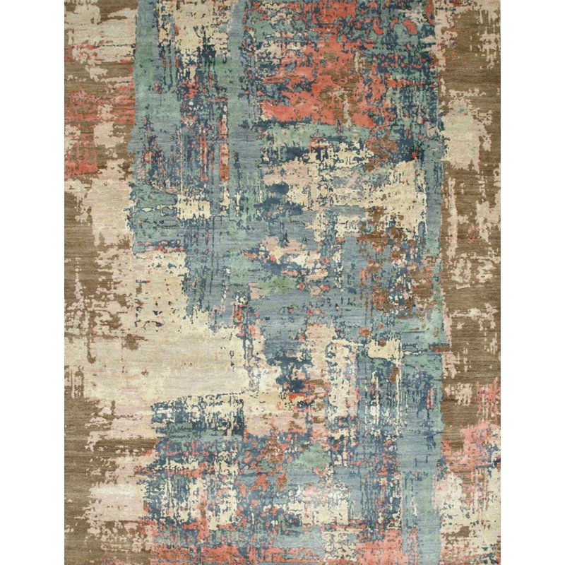 Contemporary One-of-a-Kind Rectangle 10 X 14 Hand Knotted Area Rug