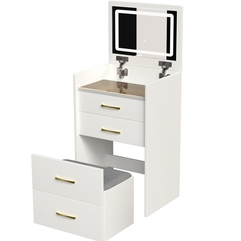 Coiffeuse pour chambre à coucher avec banc moelleux et plateau visible - coiffeuse blanche 3 en 1, tiroirs, rangement spacieux pour les soins de beauté