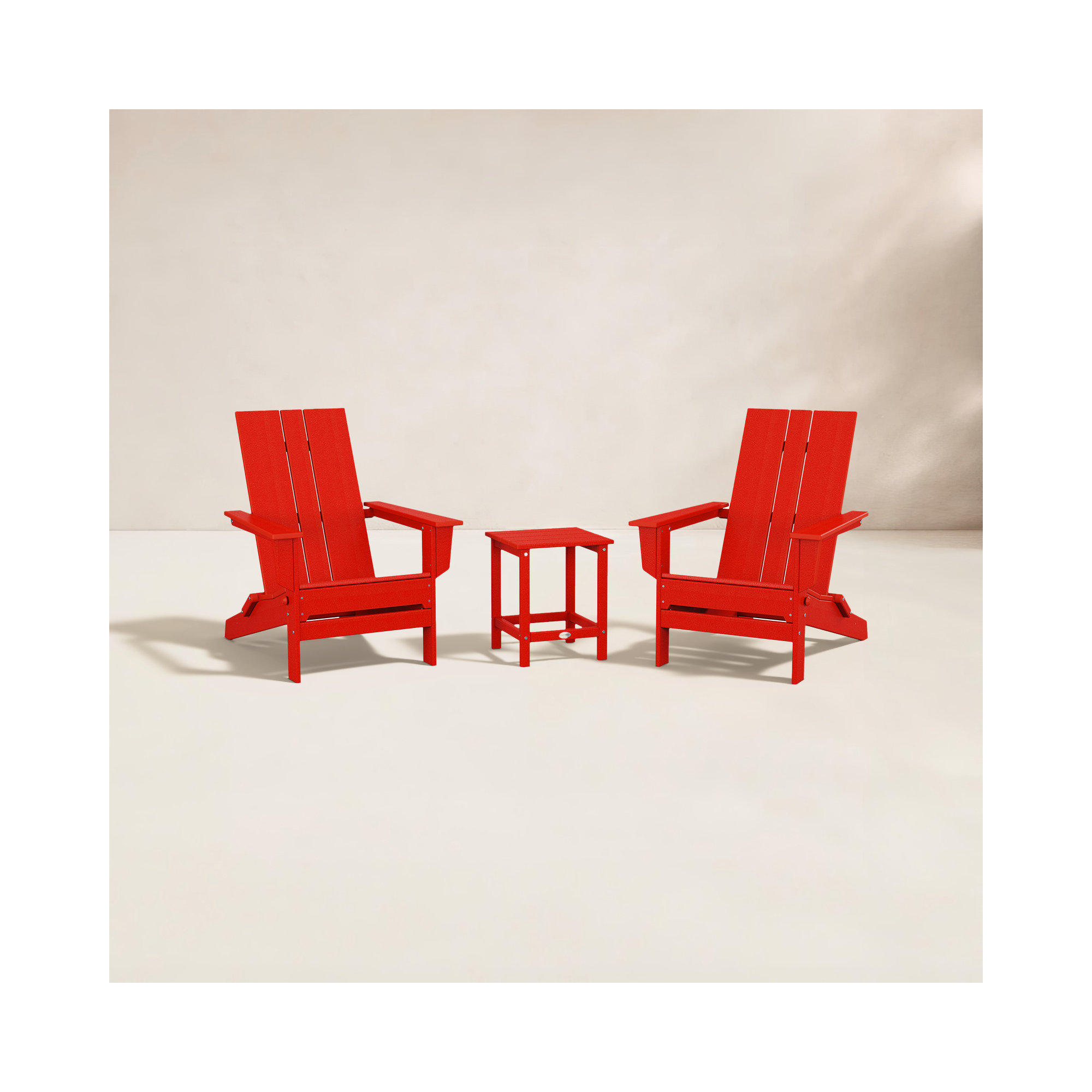 Foldable Outdoor Adirondack Chair With Table, Sunset Red