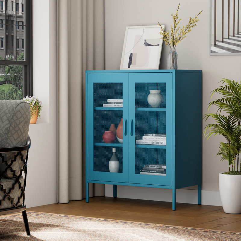 Ascena Metal Accent Cabinet, Antique Blue