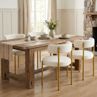Modern Bouclé Upholstered Side Dining Chair with Metal Frame
