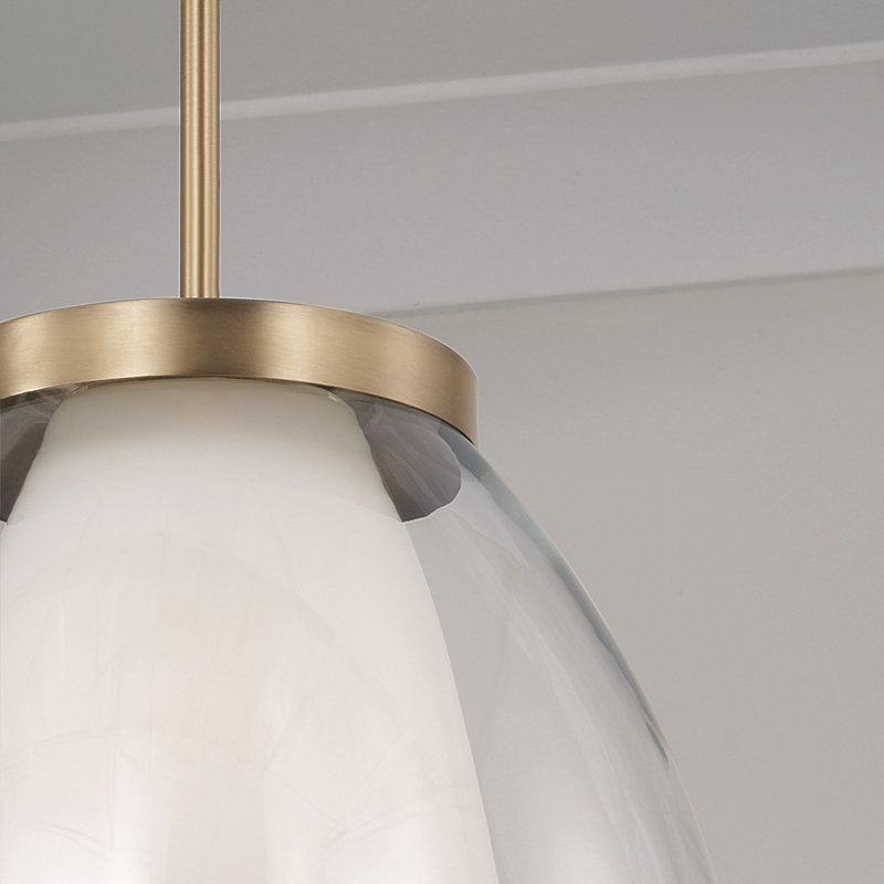 Luminaire suspendu 1 lumière en laiton vieilli l 13 po x H 18 po avec couches de verre blanc et transparent