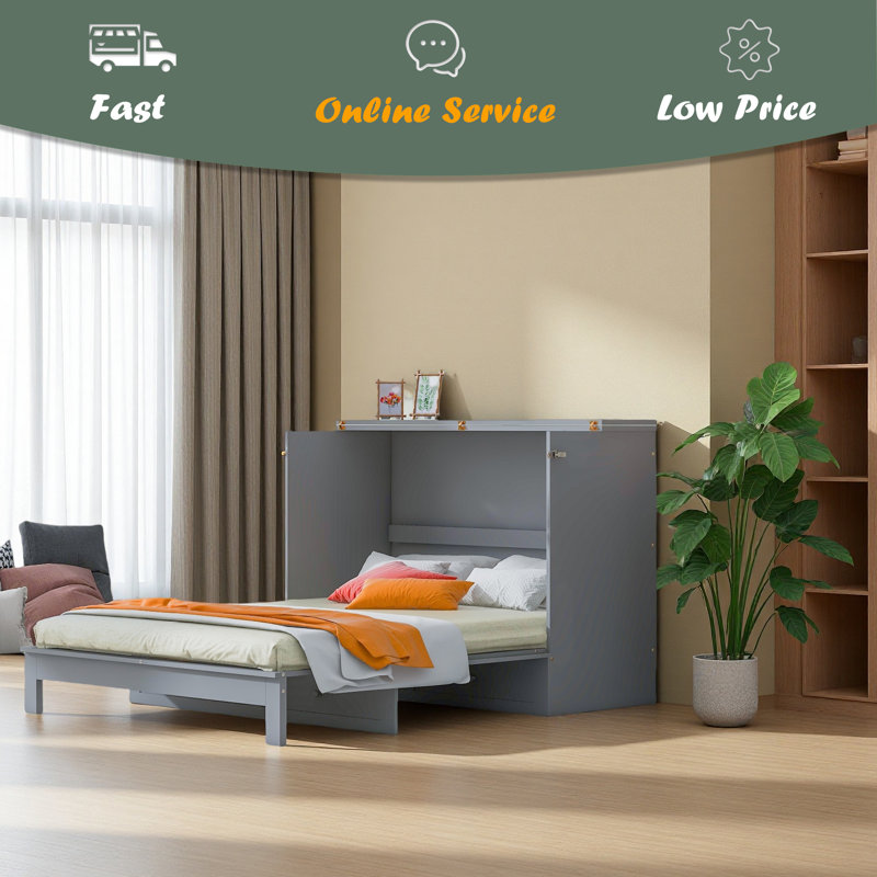 Lit escamotable avec grands tiroirs Murphy, Lit double , Gris
