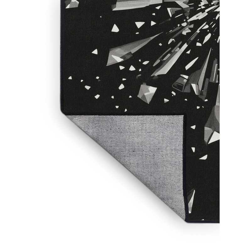 Machine Washable Carlstadt Modern Geometric Shapes Rug in Gray – Black Binding, 3' Square