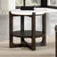 Ensemble de table 3 pièces de style transitionnel 1 table de cocktail 42 po 1 table de cocktail 25 po 1 table de bout avec plateau en pierre et en bois, tablette inférieure inférieure, base en tréteaux, finition noyer foncé