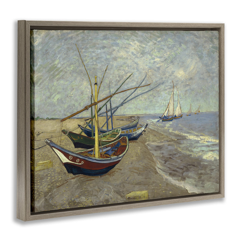 Art mural sur toile flottant avec bateaux de pêche classiques sur la plage par one1000paintings, H 25 po x l 31 po