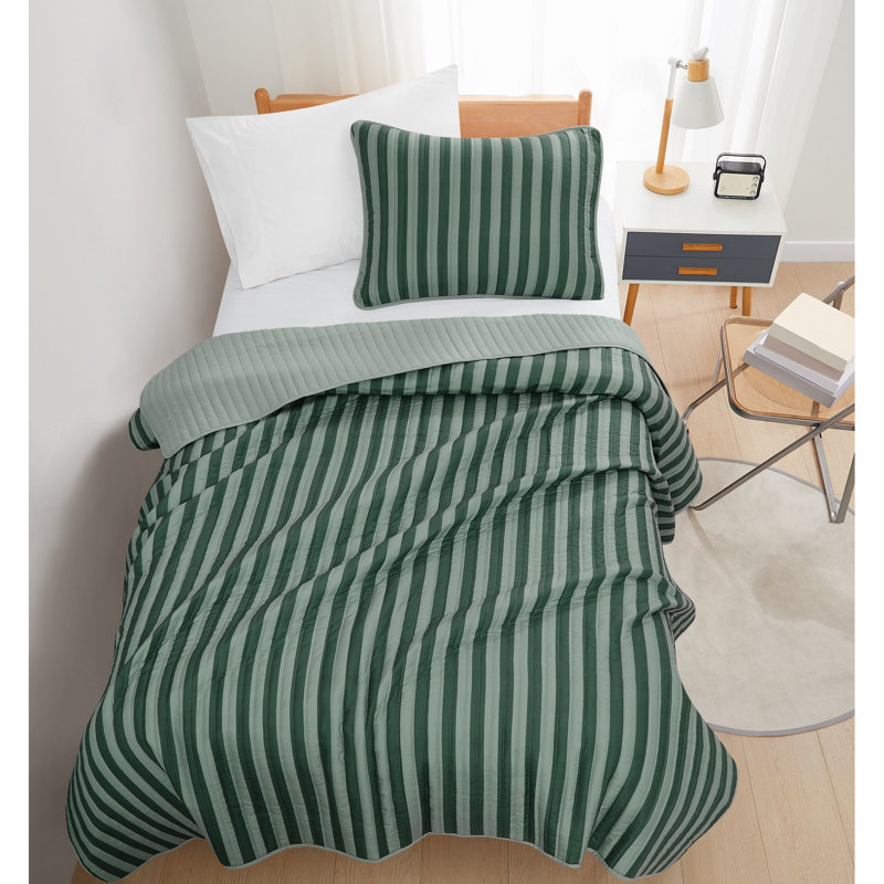 Ensemble de courtepointe très doux Weston, Courtepointe pour lit simple + 1 taie décorative , Rayures vertes