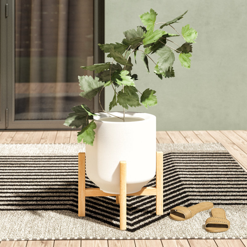 Pot à fleurs Metson, H 18,5 po x l 16,4 po x P 16,4 po, Blanc/noyer