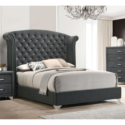 Kennedy Grey Upholsteredwingback Bed