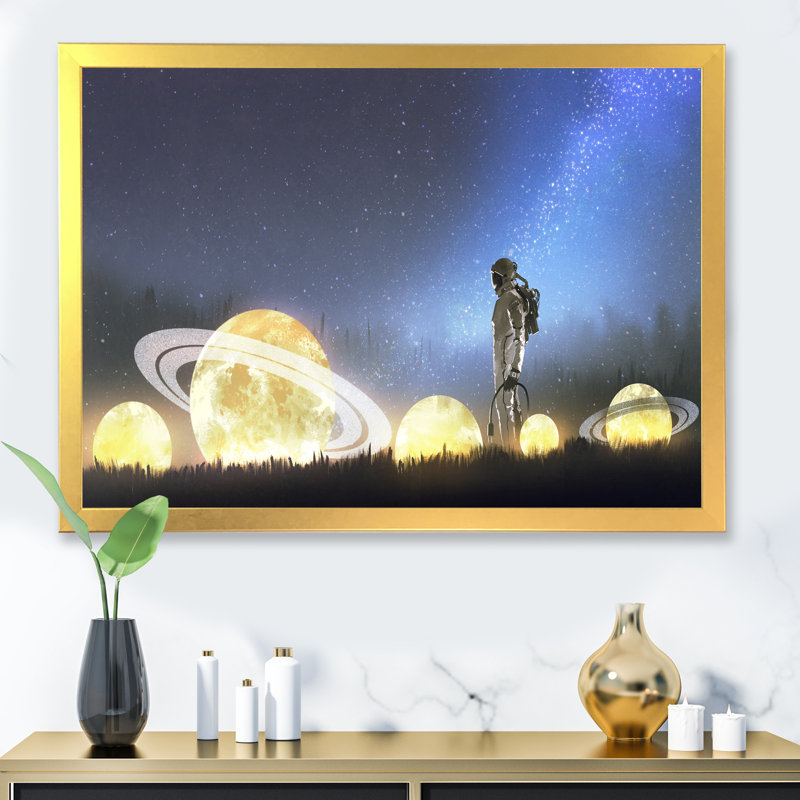 «Video In Astronaut», jeu vidéo sur toile «Lost In Galaxy II», H 8 po x l 12 po x P 1 po, Cadre photo doré