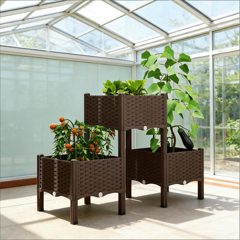 Jardinières modulaires surélevées, polypropylène durable, style rotin pour patio