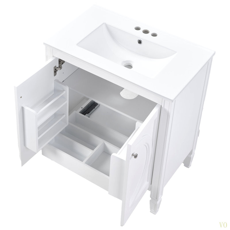 Meuble-lavabo vintage de 30 po sans assemblage avec lavabo en céramique, deux portes à fermeture en douceur et tablette réglable, style campagne moderne