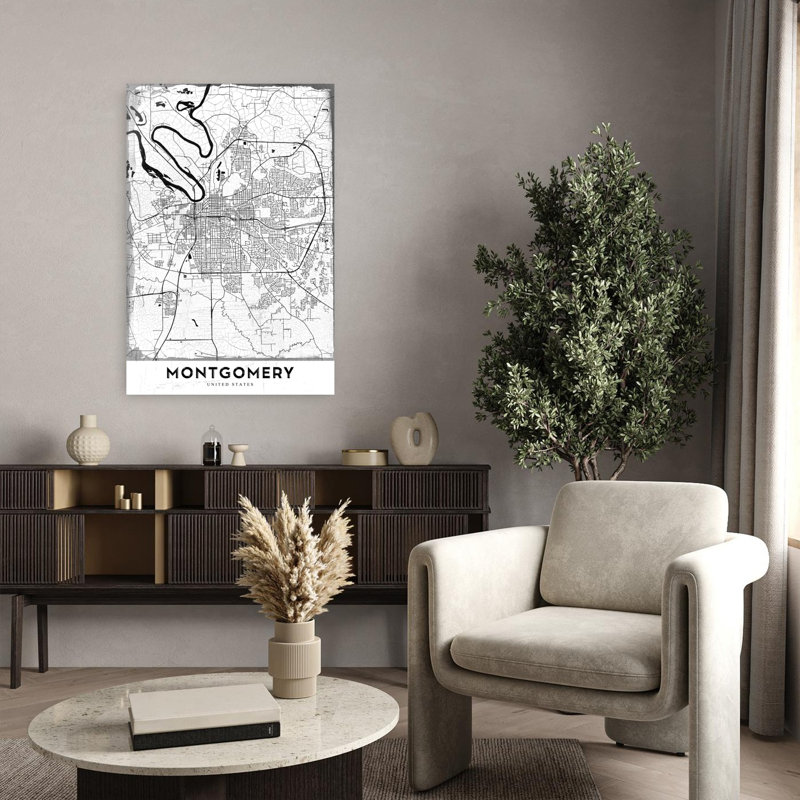 «Montgomery City Map Abstract Contemporary City Architecture», reproduction d'art murale, H 36 po x l 24 po