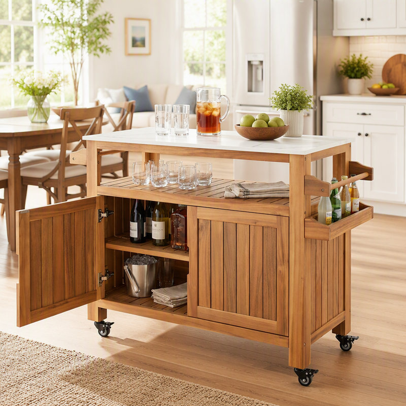 Chariot-bar d'extérieur Murphy en bois d'acacia de patio, finition naturelle, ensemble de 1