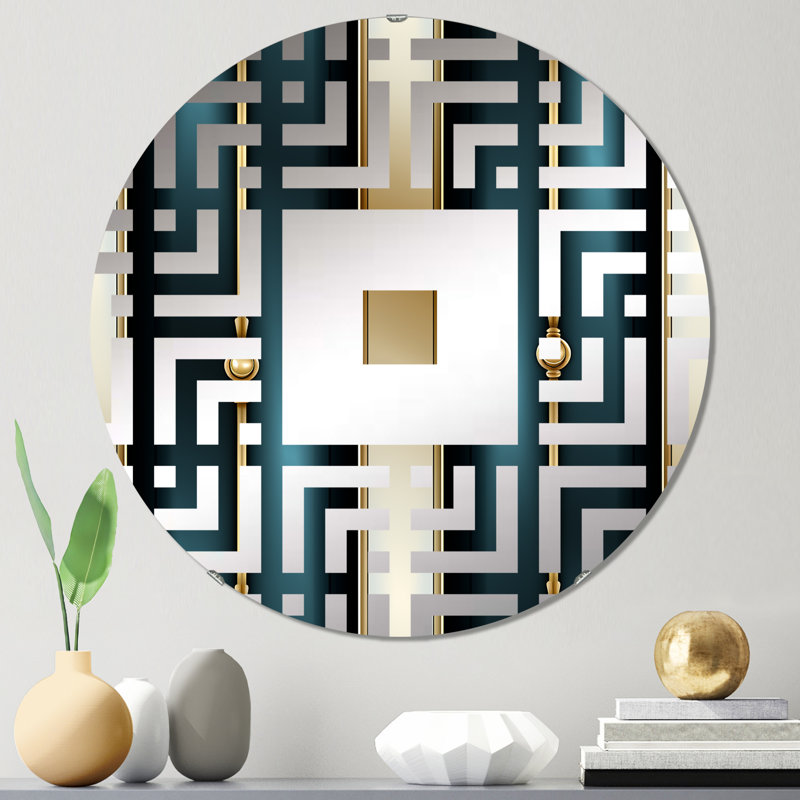 Miroir mural carré bleu sarcelle et doré, 23,6 po x 23,6 po