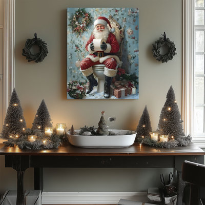 Décoration murale humoristique de Noël pour salle de bain, avec Père Noël, renne, chat, chien et bonhomme de neige, idéale pour les toilettes, la salle d'eau et les toilettes d'invités.