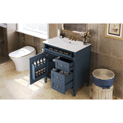 Meuble-lavabo de salle de bain avec lavabo supérieur, meuble de rangement moderne avec 2 tiroirs et un tiroir basculant, meuble-lavabo simple