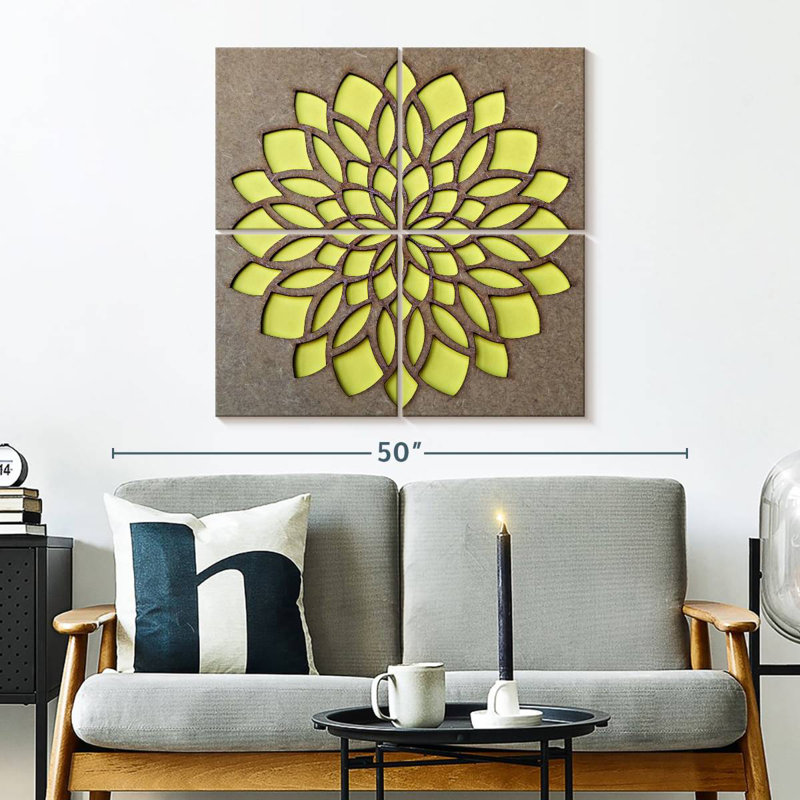 Mandala jaune Kerner, H 32 po x l 32 po