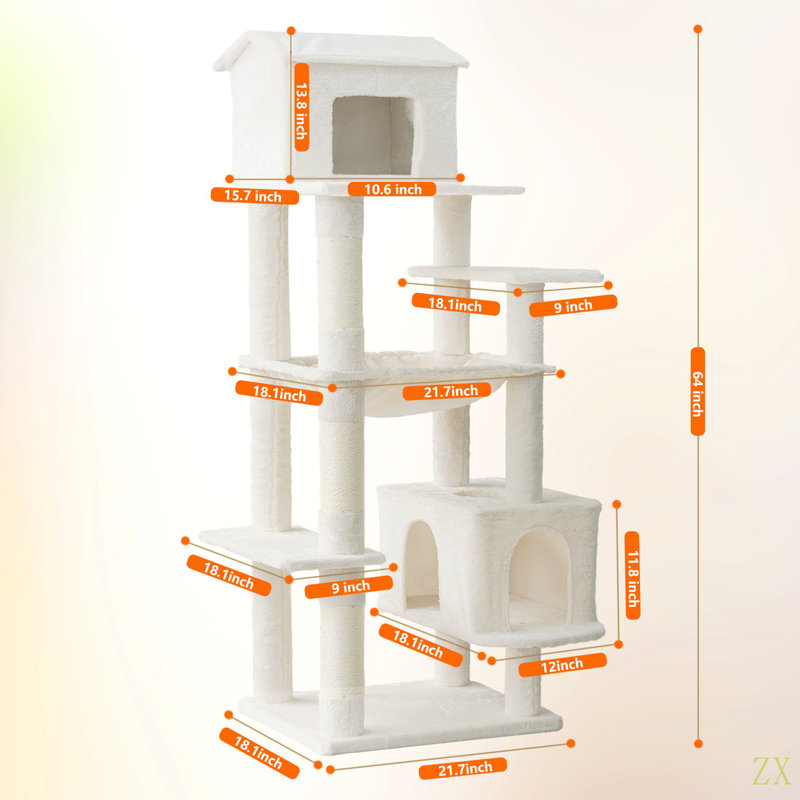 63 Inches Multi-Level Large Cat Tree, Beige