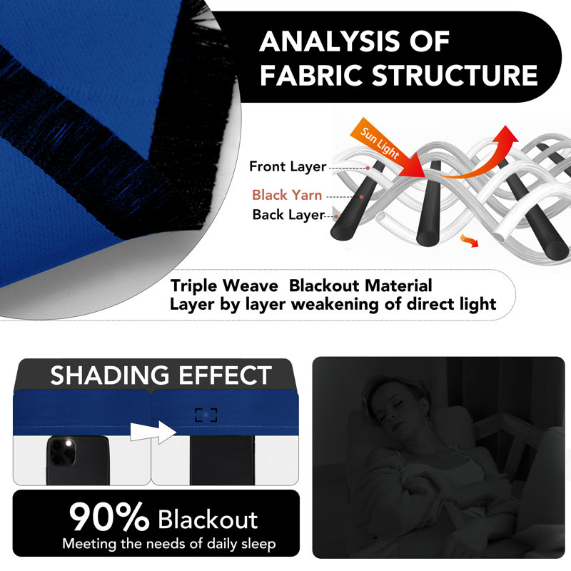 Harlowe Room Darkening Curtain Pair, Royal Blue, 38" W x 54" L