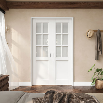 Porte française en verre givré de 6 po avec charnières noires 48 po x 80 po avec charnières noires, porte d'intimité en verre avec cadre, porte intérieure française comme porte de garde-manger, porte de chambre à coucher, porte de buanderie, portes de placard, portes de chambre, loquet et poignée de porte inclus