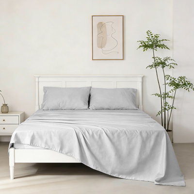 Ensemble de draps en satin de coton 220 fils doux et doux avec taie d'oreiller