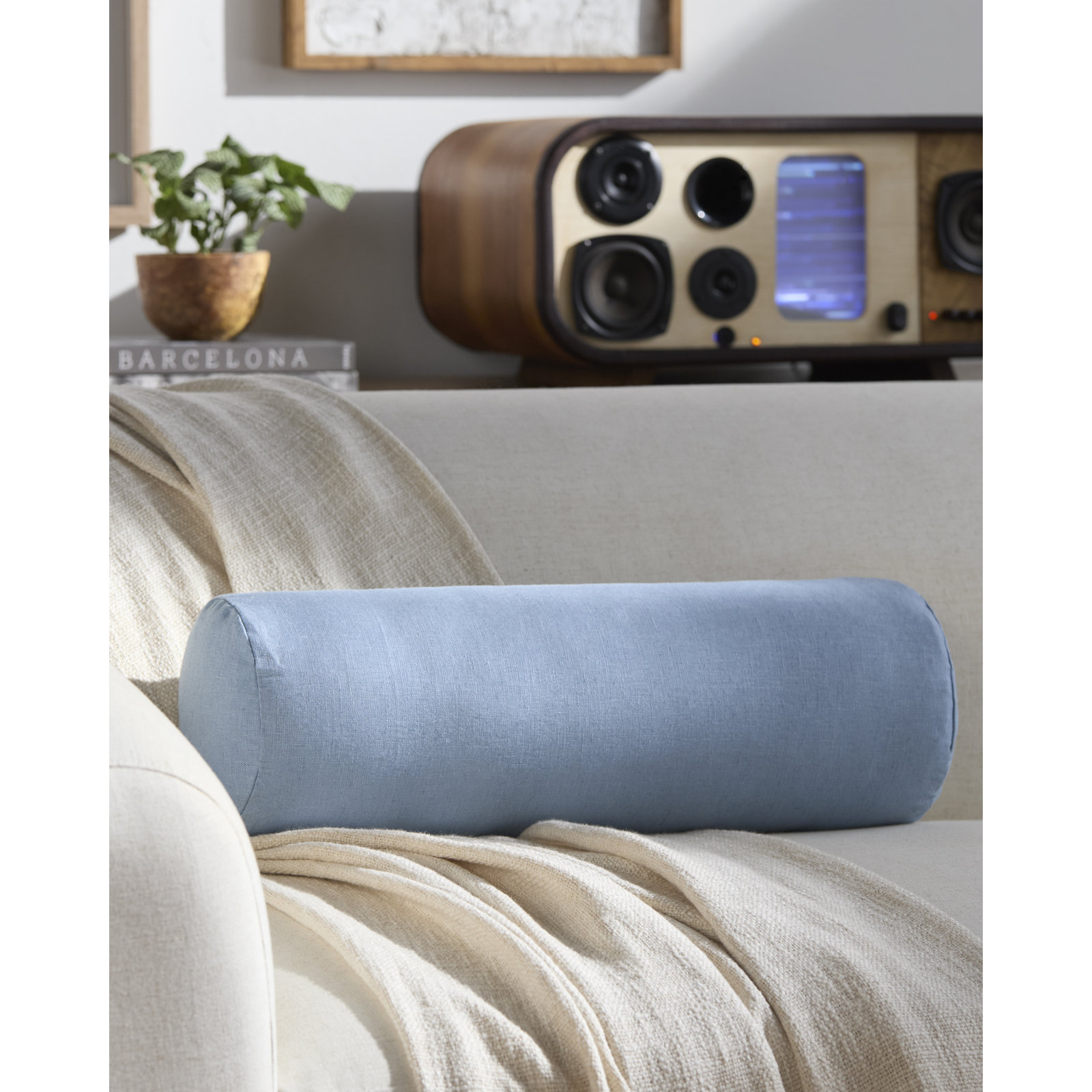 Lanie 7" x 21" Linen Pillow Cover, Blue, Cover Only