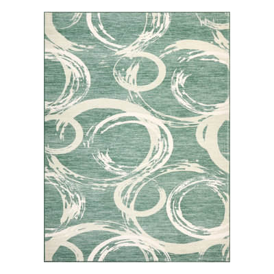 Tapis moderne moderne à motif géométrique doux, lavable à la machine, résistant aux marques, style Mid-Century pour le salon, la chambre à coucher, la salle à manger, le bureau, vert, 9 x 12 pi (274 x 366 cm)