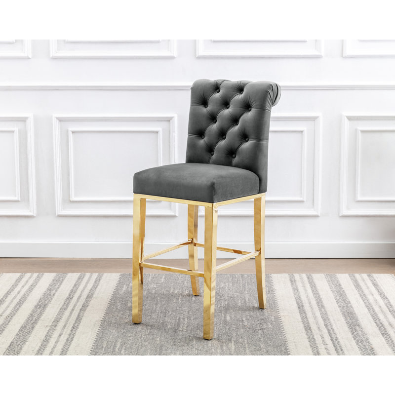 Kaarle Upholstered Counter Stool with Metal Frame, Dark Gray Seat/Gold Frame, Counter Stool (24" Seat Height)
