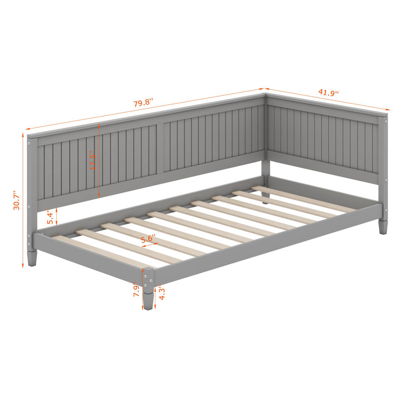 Wood Daybed/Sofa Bed With Armrest, Gray, Twin
