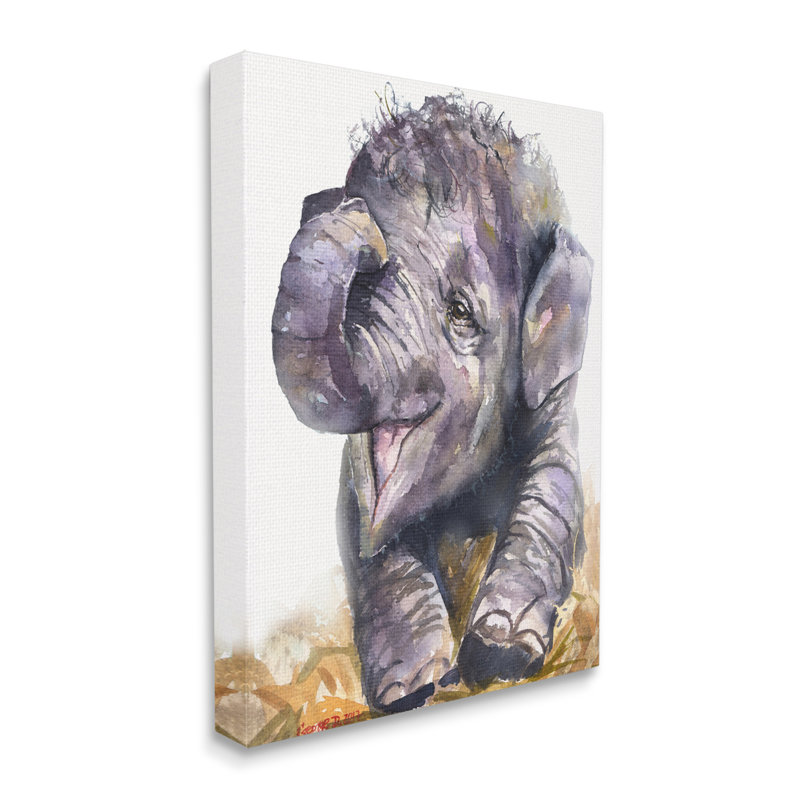 Bébé éléphant baillant adorable portrait d'un animal de safari, Toile tendue, H 20 po x l 16 po
