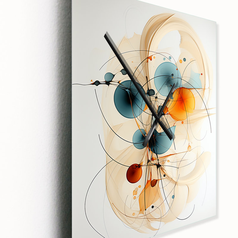 Teal Orange Line Art Conceptual Abstracts II - Modern Wall Clock, 32" H x 16" W x 1" D