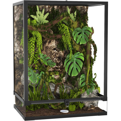 Reptile Glass Tank Terrarium 2 in 1 Side Meshes & Side Glasses Double Hinge Door with Screen Ventilation Tempered Glass
