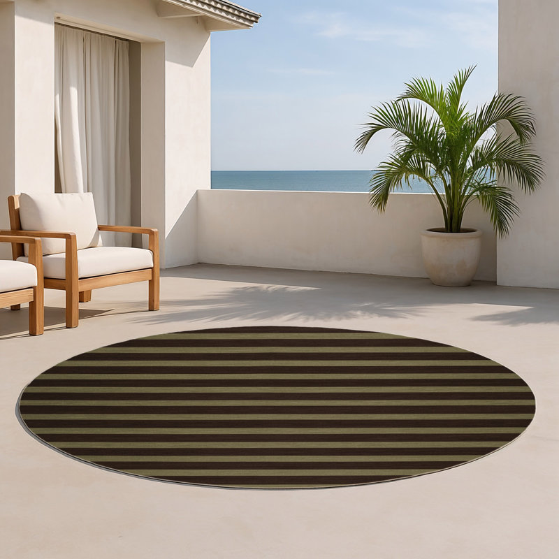 Tapis intérieur / extérieur noir HorizontalStripes, Rond 5 pi