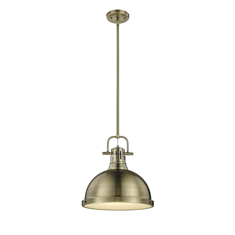 Luminaire suspendu dôme en acier à intensité variable 1 lumière Calico, Laiton vieilli, Laiton vieilli