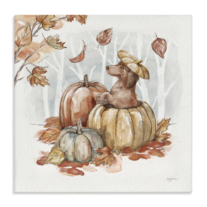 «Fun Dachshund & Pumpkin» par Mary Urban, H 17 po x l 17 po