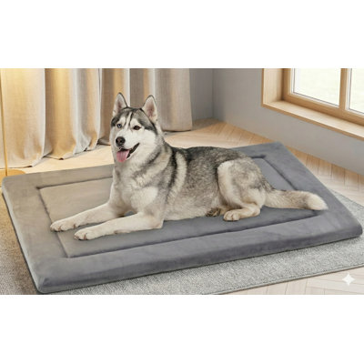 Slim Profile Dog Crate Mat Measuring 1.1 Inches Thick, Cooling Pad with Dual-Sided Flannel and Water-Resistant Canvas Construction, Suitable for Dogs Weighing Up to 130 Pounds