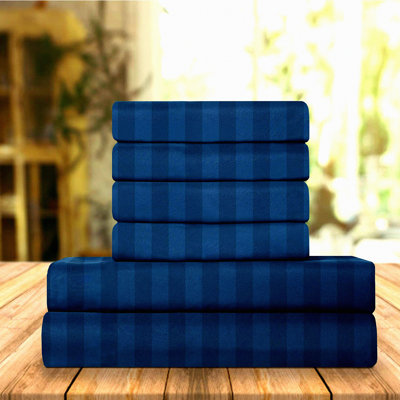 Sapphire Blue Luxury Dobby Stripe Microfiber Bedding Set - 1500 Thread Count Softness, Wrinkle & Fade Resistant - Queen Size 6-Piece Set