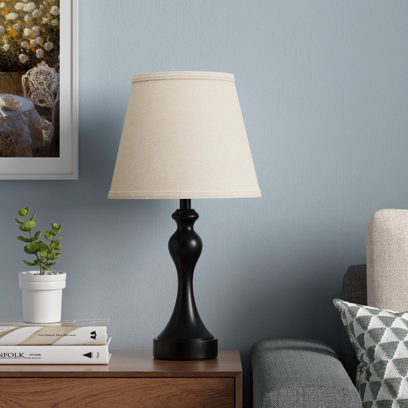 Lampe de table 19 po en métal noir pour chambre à coucher avec contrôle tactile et ports USB